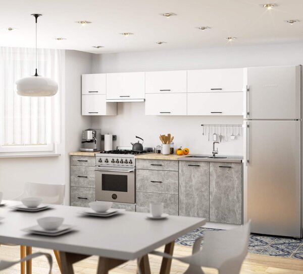 AKORD Oliwia G2 Konyhabútor Szett 2.4m Fehér-Beton