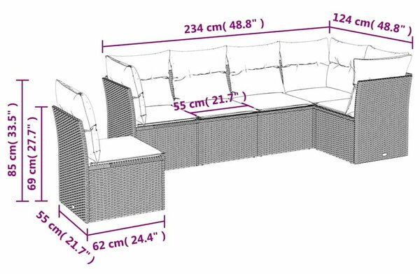 Polyrattan Kerti Ülőgarnitúra - 6 részes - Fekete