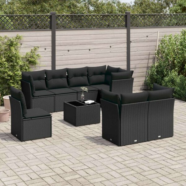 VidaXL Polyrattan Kerti Ülőgarnitúra - 9 részes - Fekete