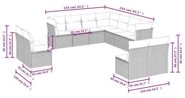 VidaXL Polyrattan Kerti Ülőgarnitúra - 11 részes - Bézs