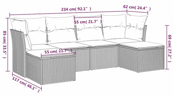 VidaXL Polyrattan Kerti Ülőgarnitúra - 6 részes - Fekete