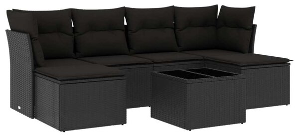 Polyrattan Kerti Ülőgarnitúra - 7 részes - Fekete