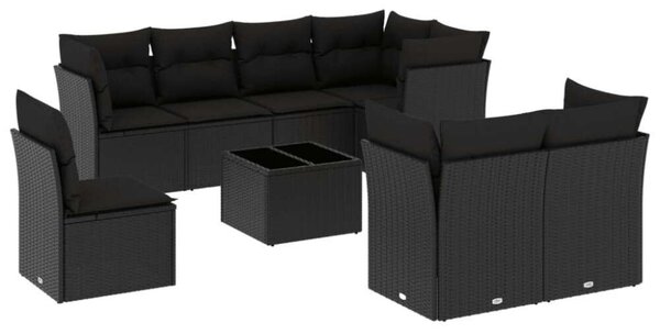 VidaXL Polyrattan Kerti Ülőgarnitúra - 9 részes - Fekete