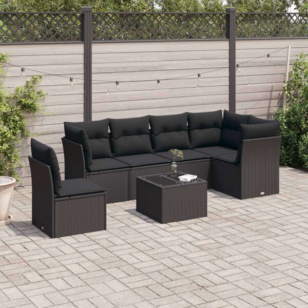 VidaXL Polyrattan Kerti Ülőgarnitúra - 7 részes - Fekete