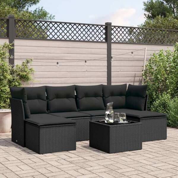 Polyrattan Kerti Ülőgarnitúra - 7 részes - Fekete