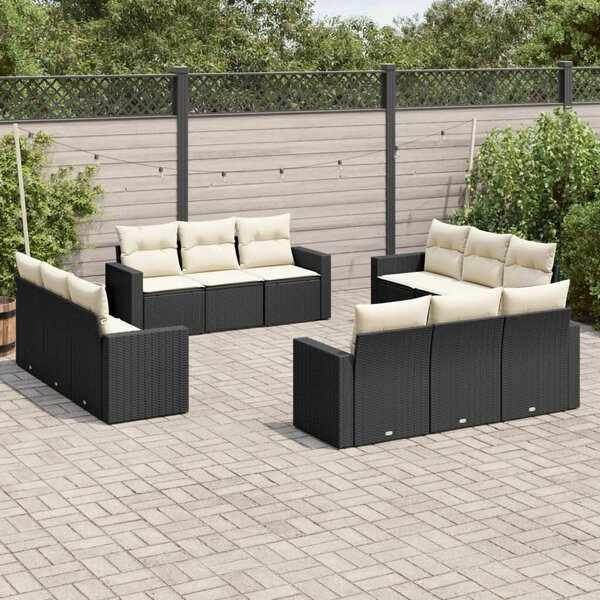 VidaXL Polyrattan Kerti Ülőgarnitúra - 12 részes - Fekete
