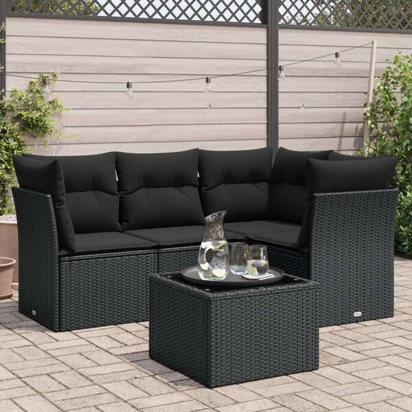 VidaXL 5 részes Polyrattan Kerti Kanapé Szett - Fekete