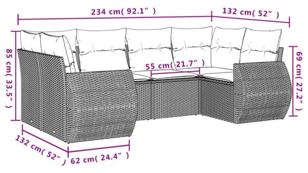 VidaXL Polyrattan Kerti Ülőgarnitúra - Fekete - 6 részes