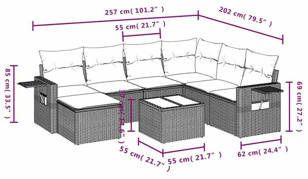 VidaXL Polyrattan Kerti Ülőgarnitúra - 8 részes - Fekete