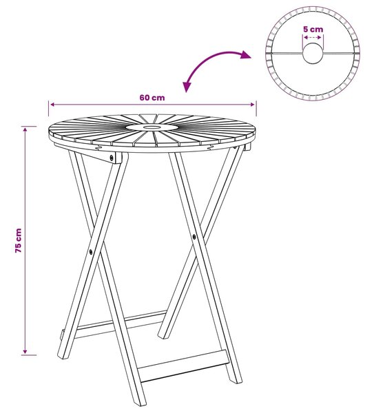 VidaXL Összecsukható kertasztal Természetes Ø60 x 75 cm Tömör Akácfa