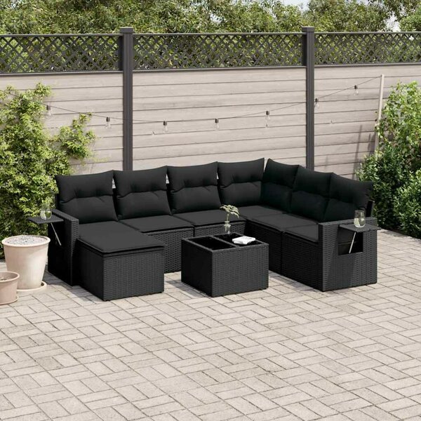 VidaXL Polyrattan Kerti Ülőgarnitúra - 8 részes - Fekete