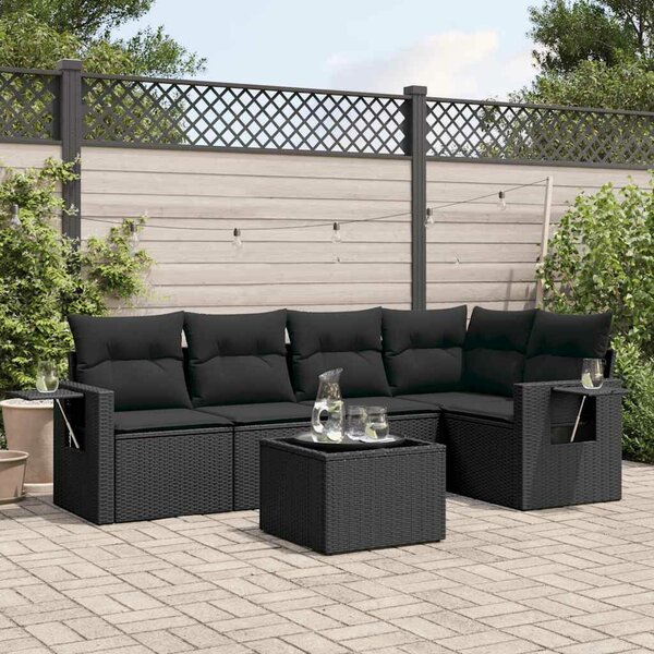 Polyrattan Kerti Ülőgarnitúra - 6 részes - Fekete