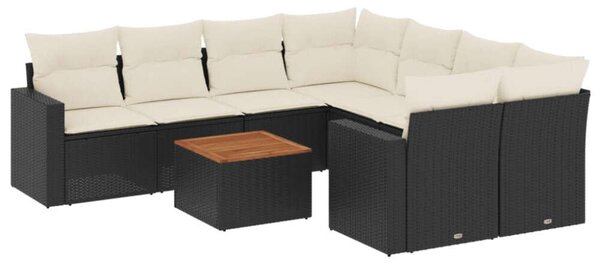 VidaXL 9 részes fekete polyrattan kerti ülőgarnitúra párnákkal
