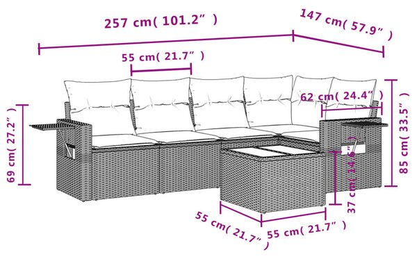 Polyrattan Kerti Ülőgarnitúra - 6 részes - Fekete
