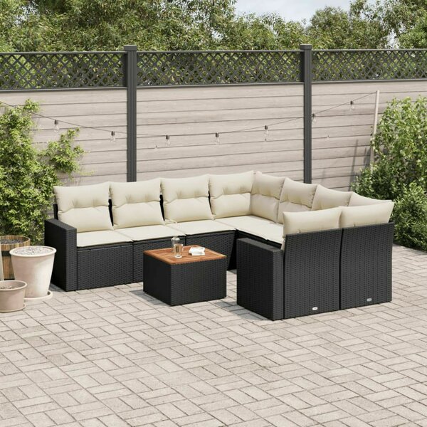 VidaXL 9 részes fekete polyrattan kerti ülőgarnitúra párnákkal
