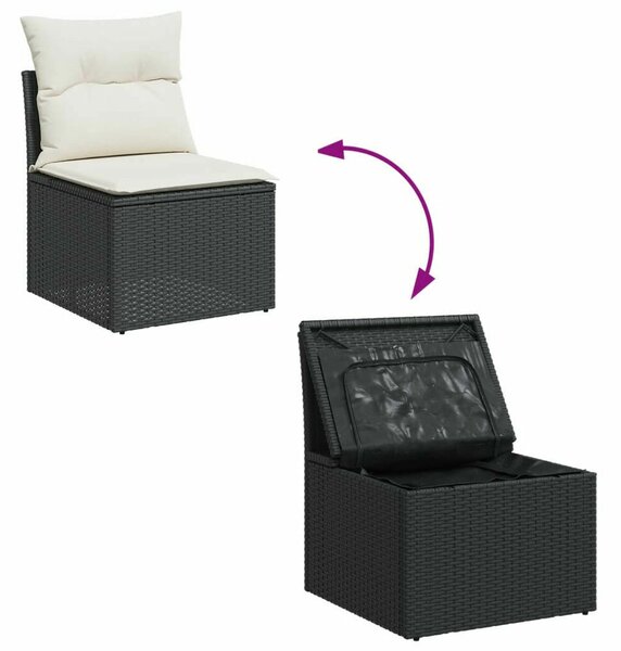 VidaXL 9 részes fekete polyrattan kerti ülőgarnitúra párnákkal