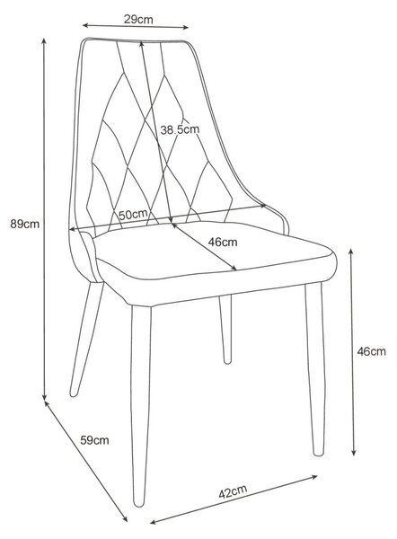 AKORD SJ.054 Glamour Bársony Étkezőszék Fekete Steppelt CSJ.054-BL