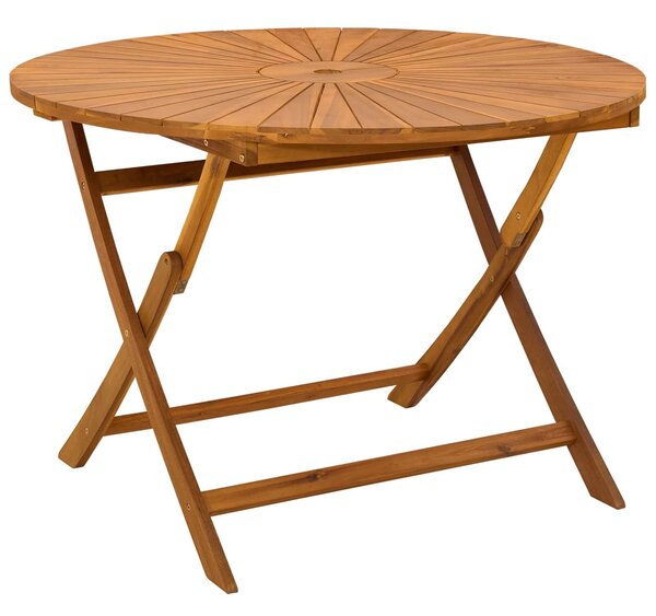 VidaXL Összecsukható kertasztal Természetes Ø110 x 75 cm Tömör Akácfa