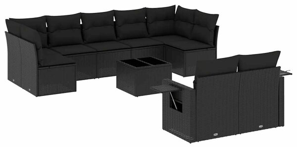 Polyrattan Kerti Ülőgarnitúra - 10 részes - Fekete