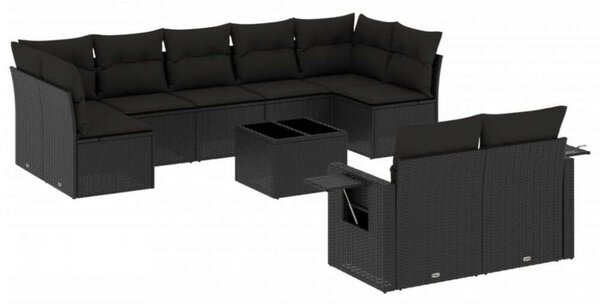 Polyrattan Kerti Ülőgarnitúra - 10 részes - Fekete