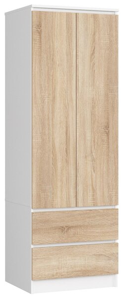 AKORD Star Kétajtós Ruhásszekrény Laminált Fehér-Sonoma 60cm