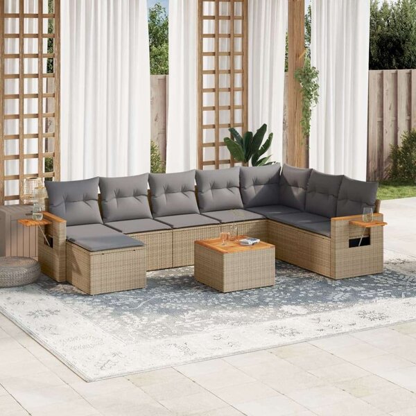 VidaXL Polyrattan Kerti Ülőgarnitúra - 9 részes - Bézs