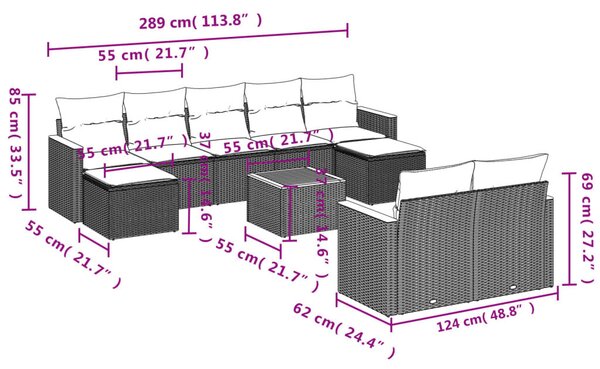 VidaXL Polyrattan Kerti Ülőgarnitúra - 10 részes - Bézs