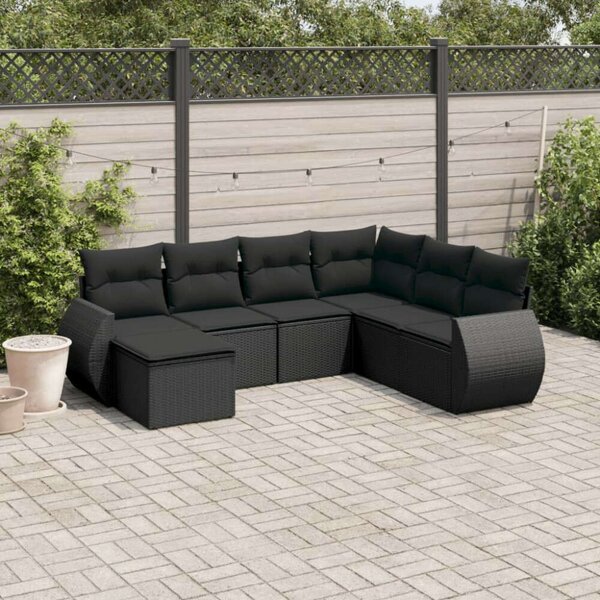 VidaXL Polyrattan Kerti Ülőgarnitúra - 7 részes - Fekete