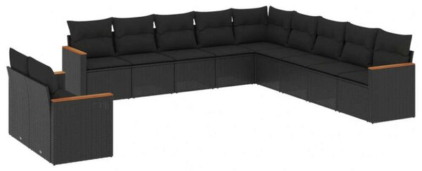 VidaXL Polyrattan Kerti Ülőgarnitúra - 11 részes - Fekete