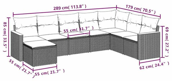 VidaXL Polyrattan Kerti Ülőgarnitúra - 8 részes - Fekete
