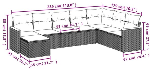 VidaXL Polyrattan Kerti Ülőgarnitúra - 8 részes - Bézs