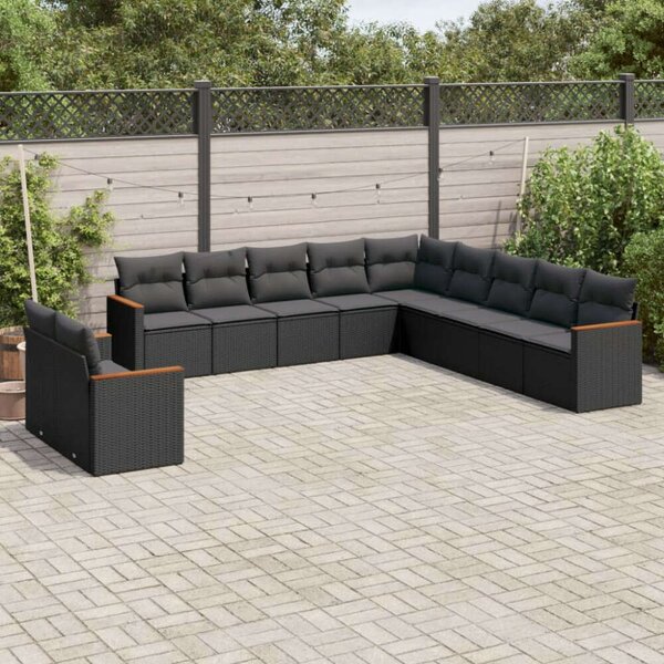 VidaXL Polyrattan Kerti Ülőgarnitúra - 11 részes - Fekete