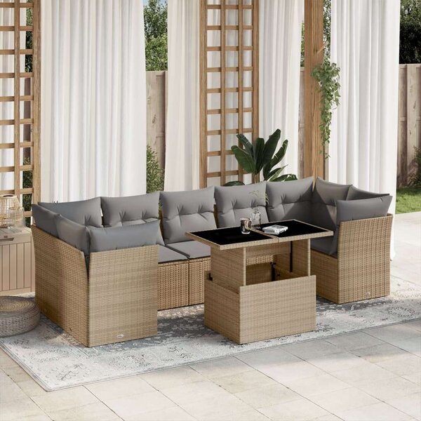 VidaXL Polyrattan Kerti Ülőgarnitúra - 8 részes - Bézs