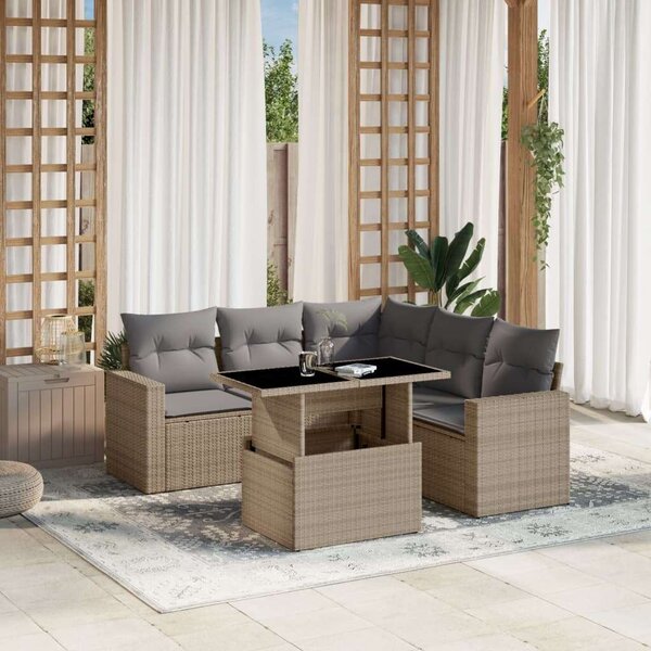VidaXL Polyrattan Kerti Ülőgarnitúra - 6 részes - Bézs