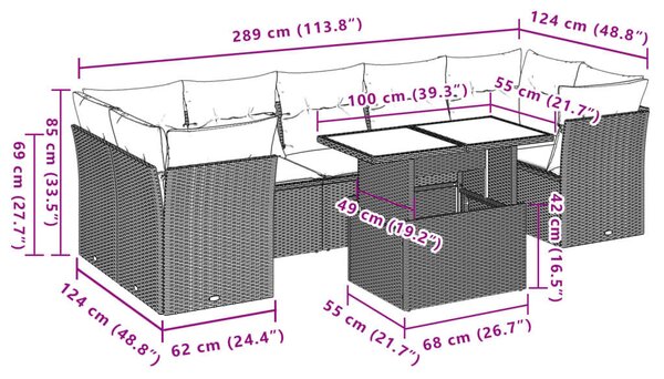 VidaXL Polyrattan Kerti Ülőgarnitúra - 8 részes - Bézs