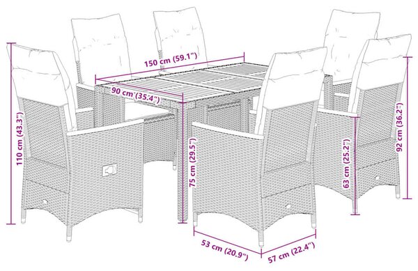 VidaXL Polyrattan Kerti Étkezőgarnitúra - 7 részes - Szürke