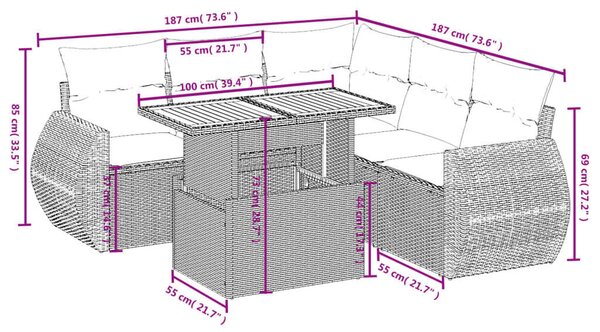 VidaXL Polyrattan Kerti Ülőgarnitúra - 6 részes - Bézs
