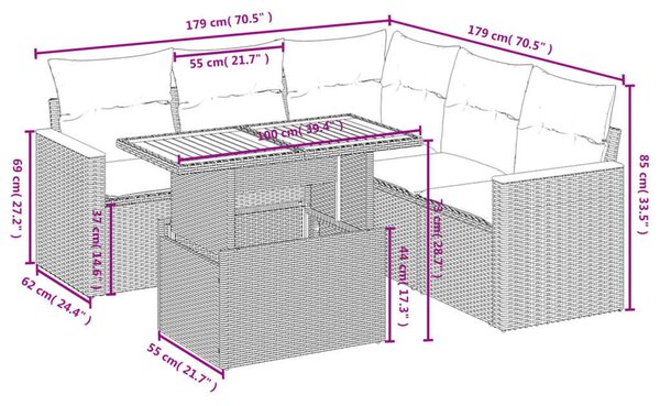 VidaXL Polyrattan Kerti Ülőgarnitúra - 6 részes - Bézs
