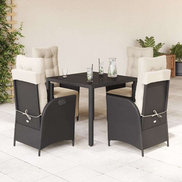 VidaXL - 5 Részes Kerti Étkezőgarnitúra - Polyrattan - Fekete