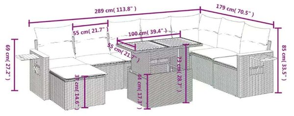 VidaXL Polyrattan Kerti Ülőgarnitúra - 9 részes - Bézs