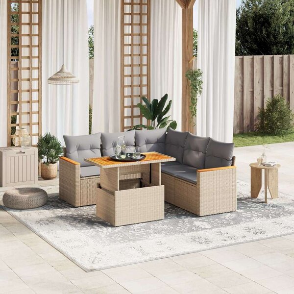 VidaXL Polyrattan Kerti Ülőgarnitúra - 6 részes - Bézs