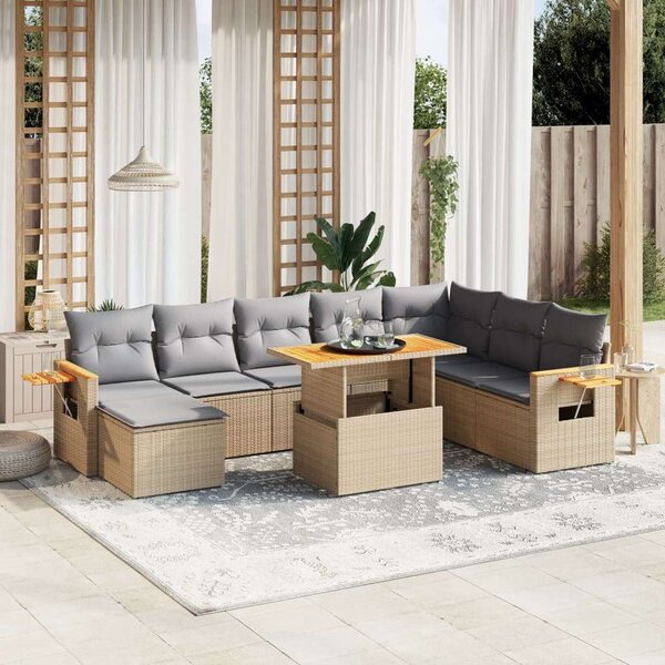VidaXL Polyrattan Kerti Ülőgarnitúra - 9 részes - Bézs