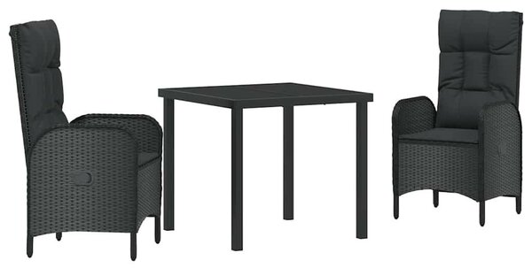 Kert étkező szett párnával 3 pcs Fekete polirattan