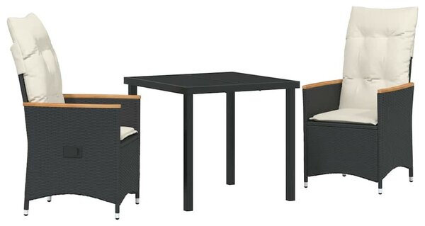 Kert étkező szett párnával 3 pcs Fekete polirattan