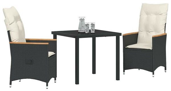 Kert étkező szett párnával 3 pcs Fekete polirattan