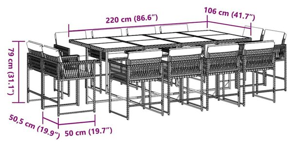 13 részes fekete polyrattan kerti ülőgarnitúra párnákkal