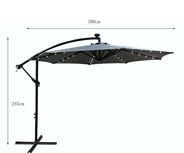 Fancy Garden MILIN LED Világítású Világosszürke Kerti Napernyő