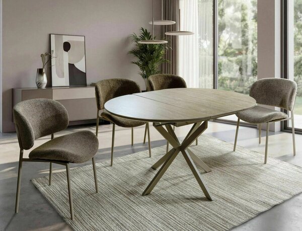 Gaston Ceramic 100 kerek bővíthető étkezőasztal MDF kerámia bevonattal bézs travertino mintázat kasmír fém lábbal