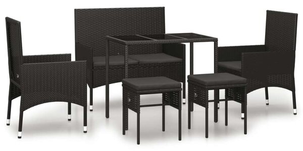6 részes fekete polyrattan kerti ülőgarnitúra párnákkal