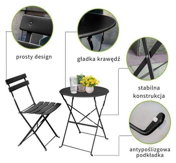 Fancy Garden Orion Fém Erkélybútor Szett Fekete